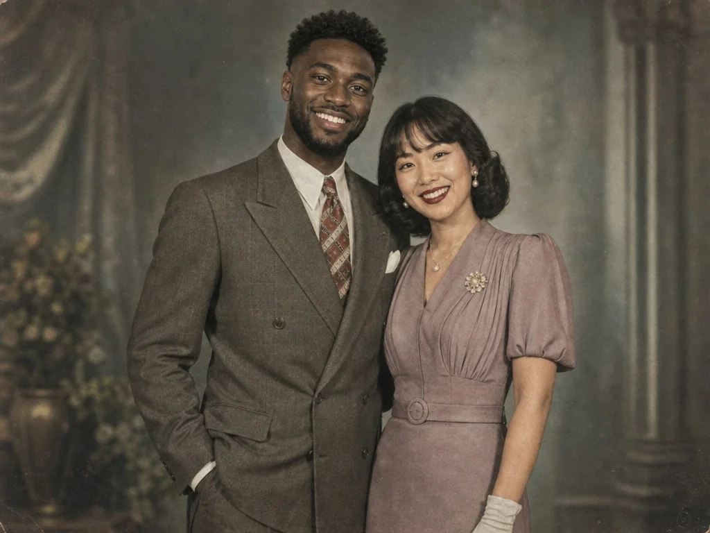 1940s Colorized Portrait — AI photo booth effect, Couple rendering