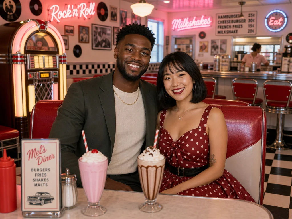 1950s Diner — AI photo booth effect, Couple rendering