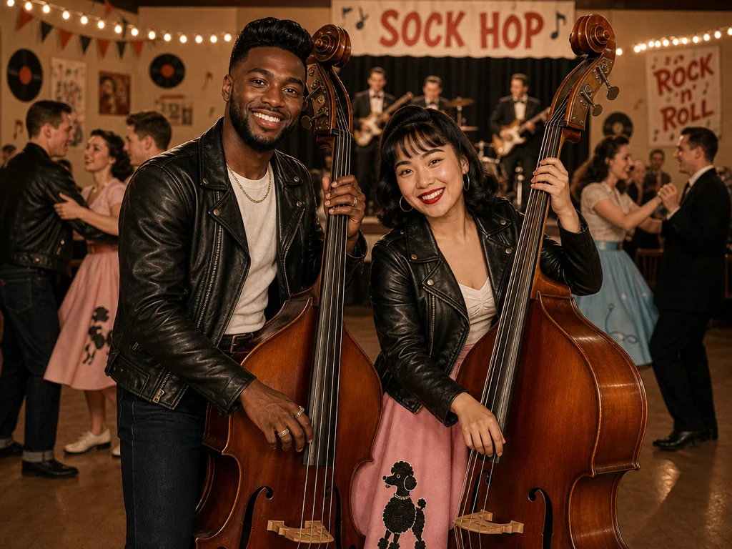 1950s Sock Hop Bass Player — AI photo booth effect, Couple rendering