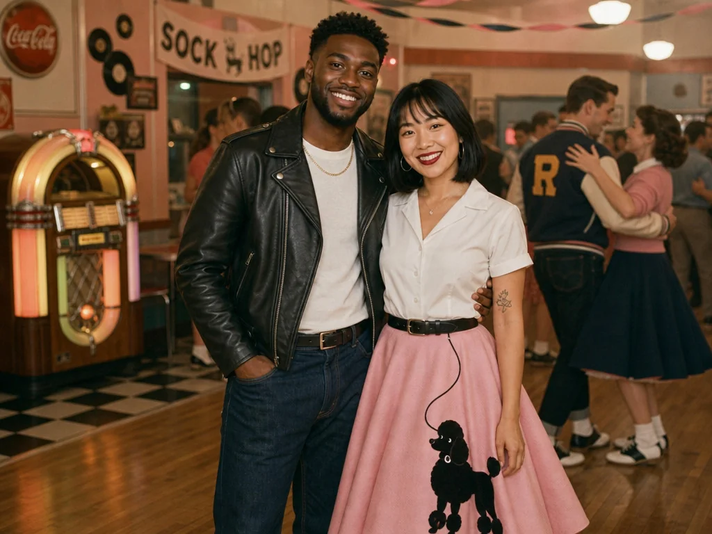 1950s Sock Hop — AI photo booth effect, Couple rendering