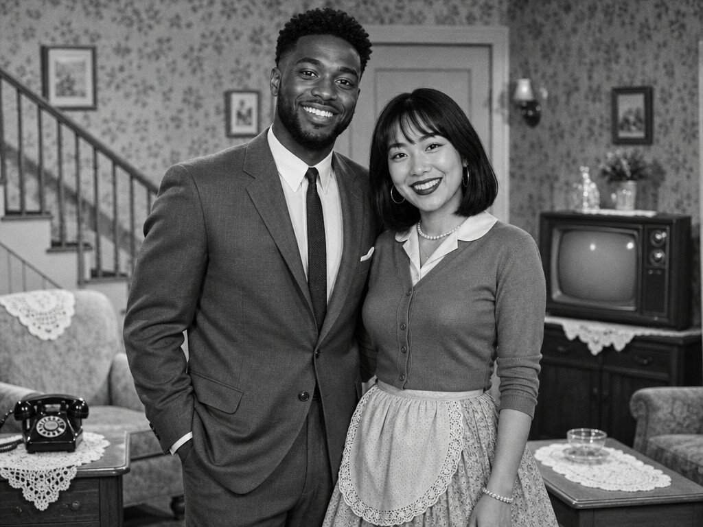 1950s TV Sitcom — AI photo booth effect, Couple rendering