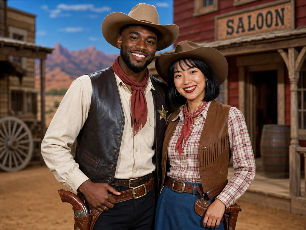 1960s Western Television — AI photo booth effect, Couple rendering