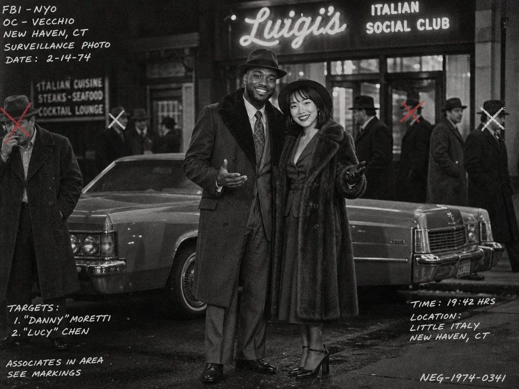 1970s Mobster FBI Recon Photo — AI photo booth effect, Couple rendering