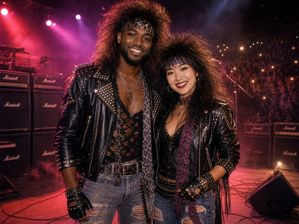 1980s Hair Metal Band — AI photo booth effect, Couple rendering