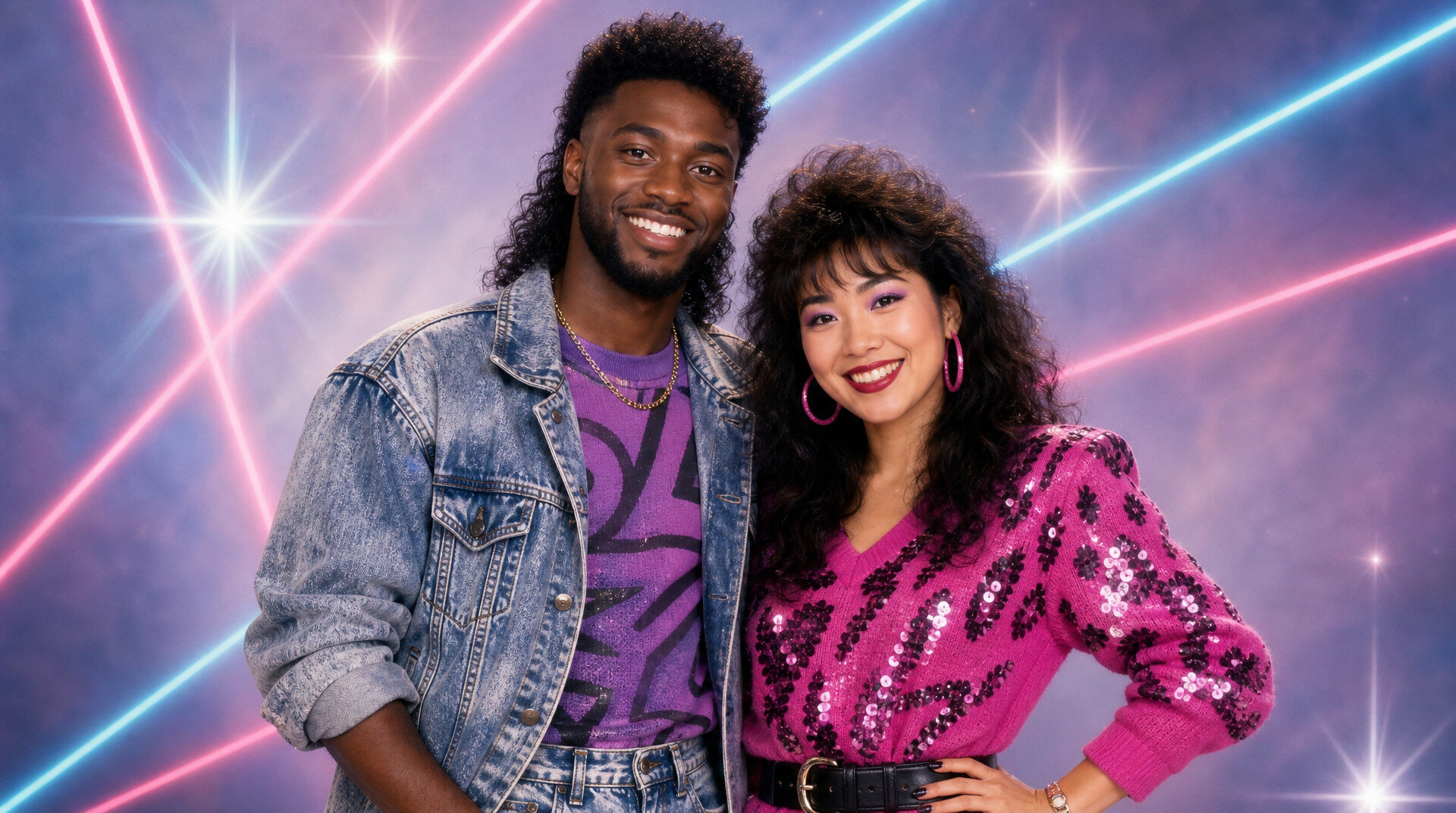 Party guests transformed by AI into an 80s mall portrait, a police line-up photo, and a crayon drawing