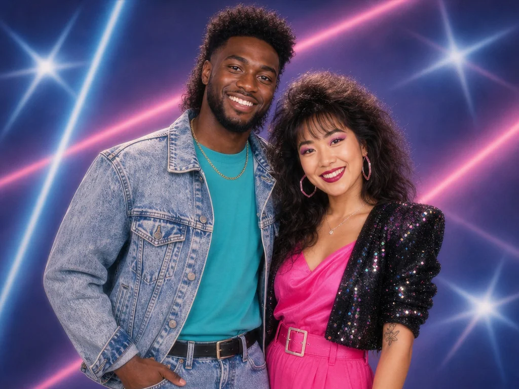 1980s Mall Portrait — AI photo booth effect, Couple rendering