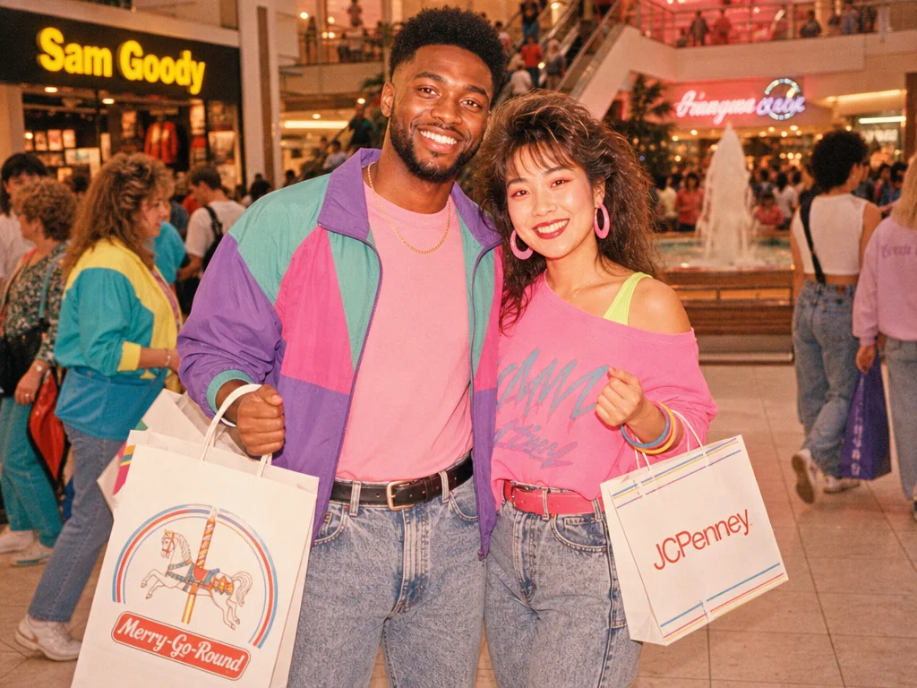 1980s Mall Shopping — AI photo booth effect, Couple rendering