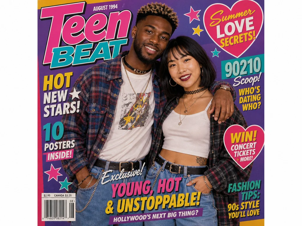 1990s Teen Beat Magazine — AI photo booth effect, Couple rendering