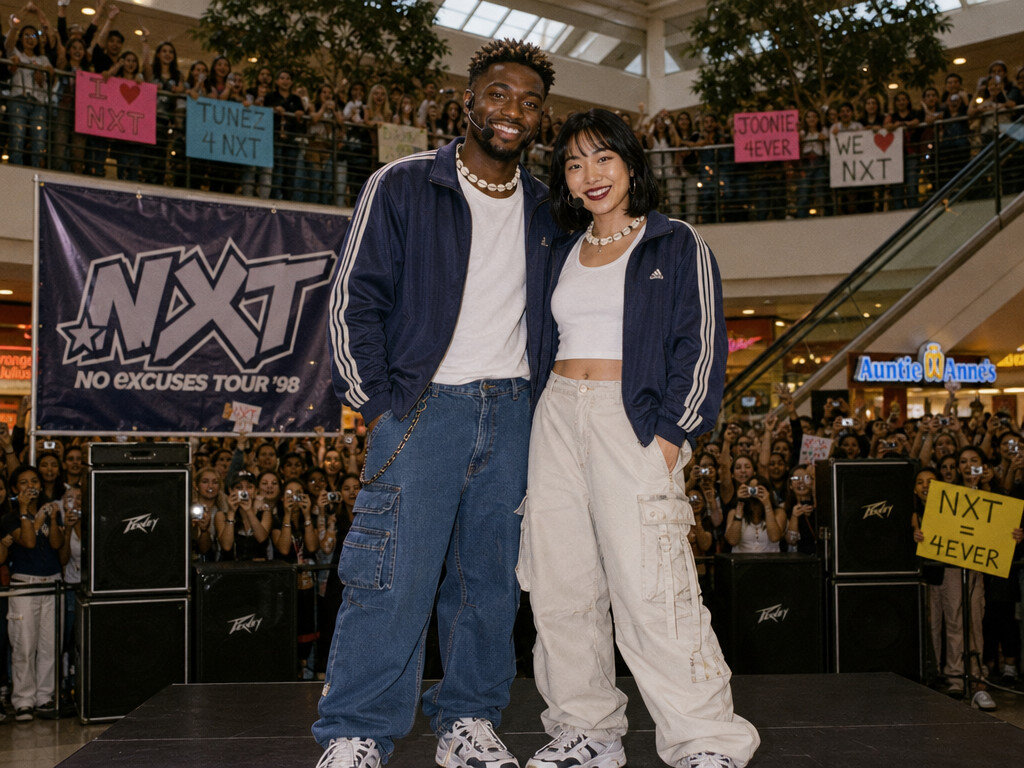90s Mall Boy Band Concert — AI photo booth effect, Couple rendering