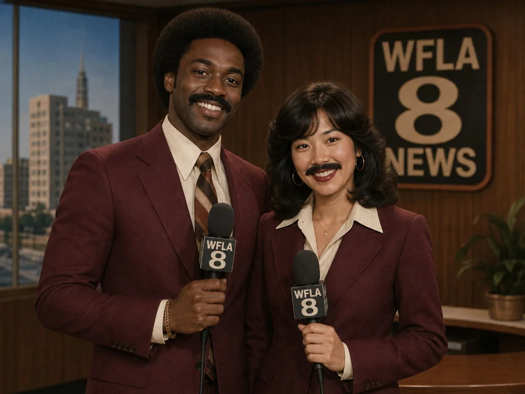 Anchorman News Team — AI photo booth effect, Couple rendering