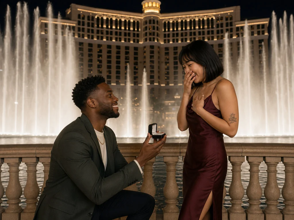 Bellagio Proposal — AI photo booth effect, Couple rendering
