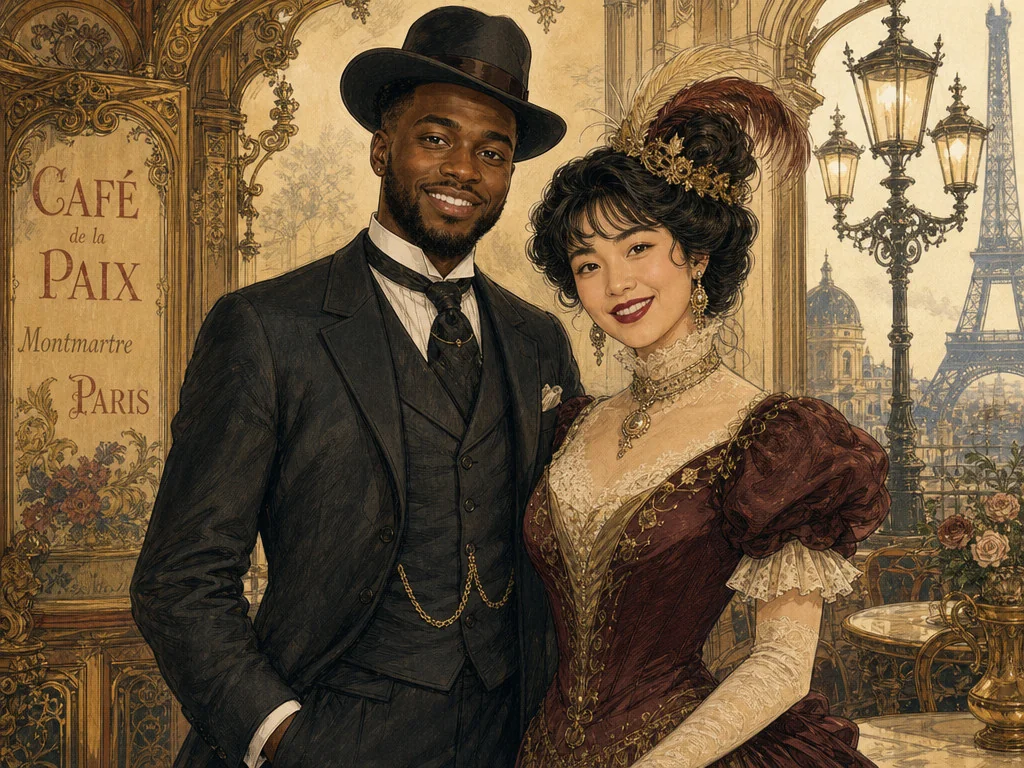 Belle Époque Illustration — AI photo booth effect, Couple rendering