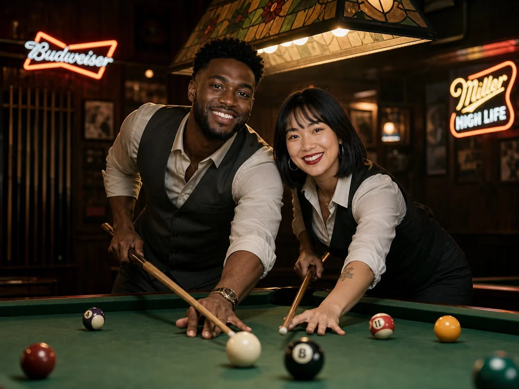 Billiards Pool Hall — AI photo booth effect, Couple rendering