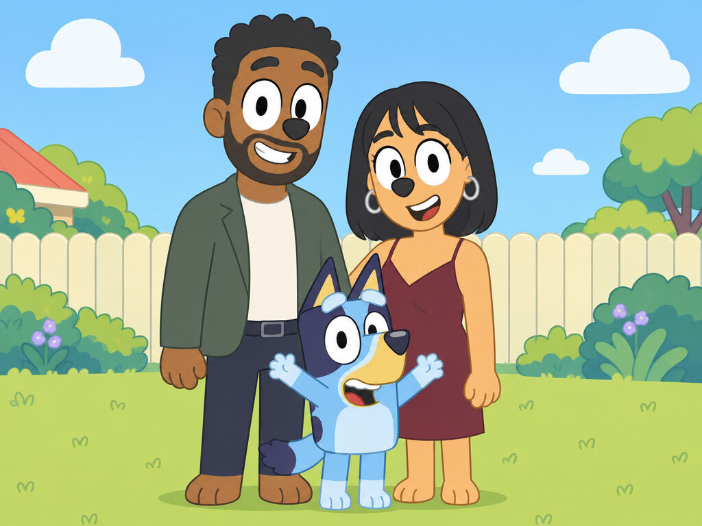 Bluey Cartoon Style: AI photo booth effect, Couple rendering