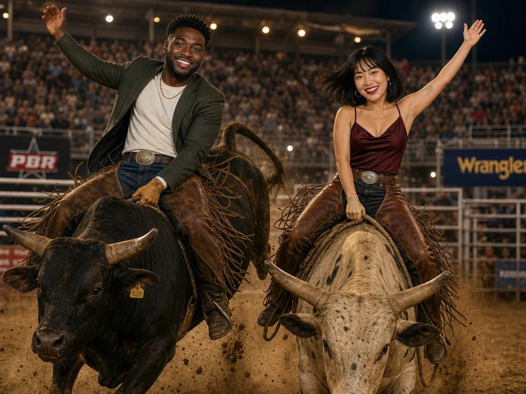Bull Riding Rodeo — AI photo booth effect, Couple rendering