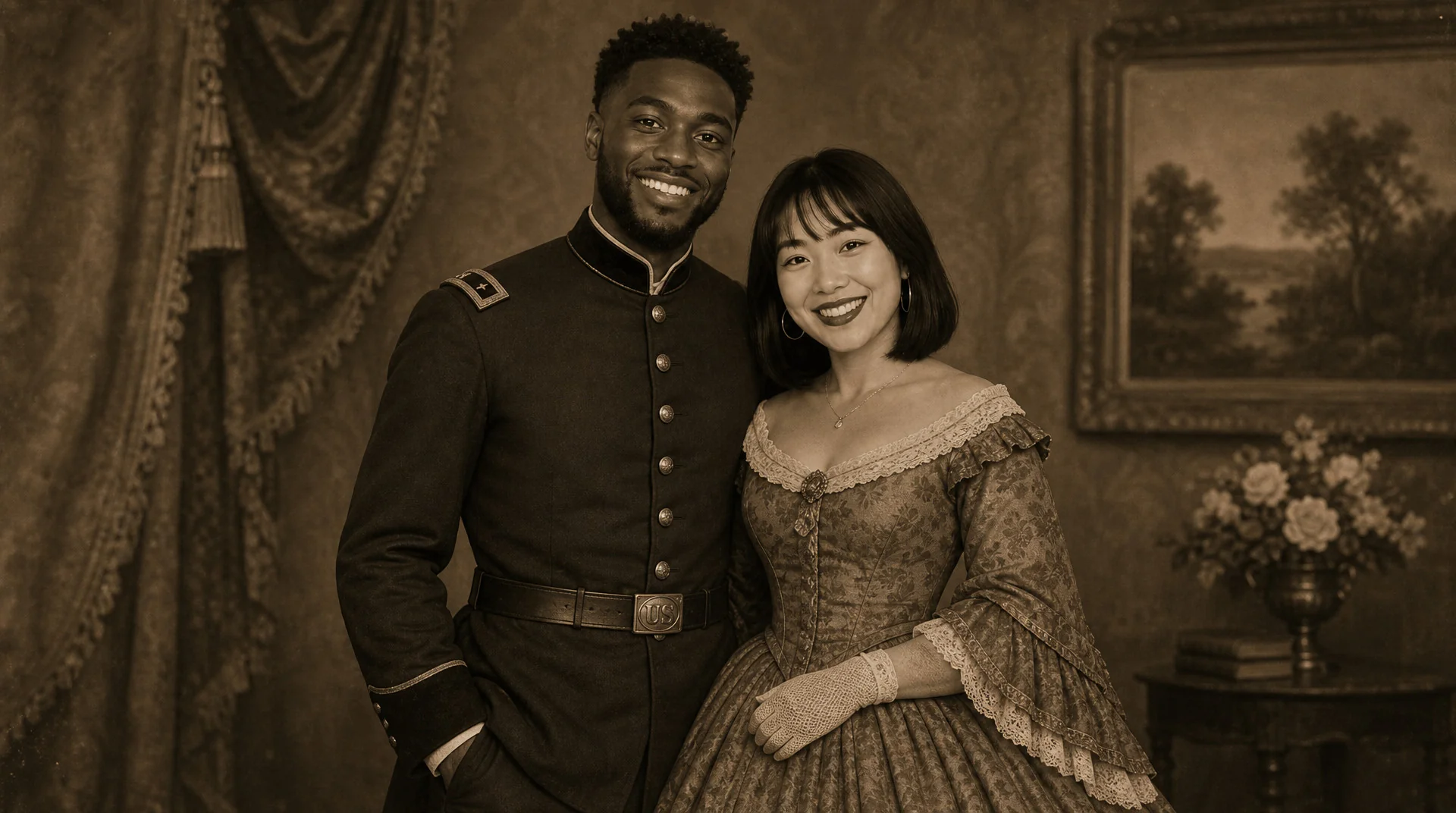 AI photo booth sample: a couple in a Civil War era portrait