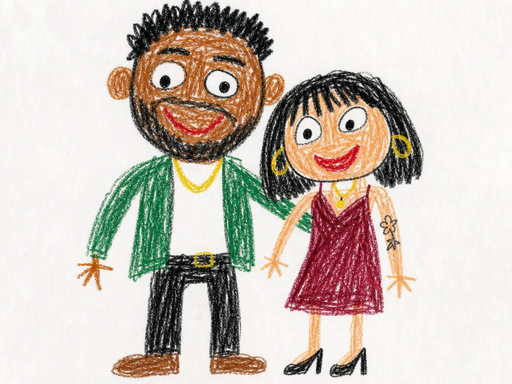 Crayon Child Drawing — AI photo booth effect, Couple rendering