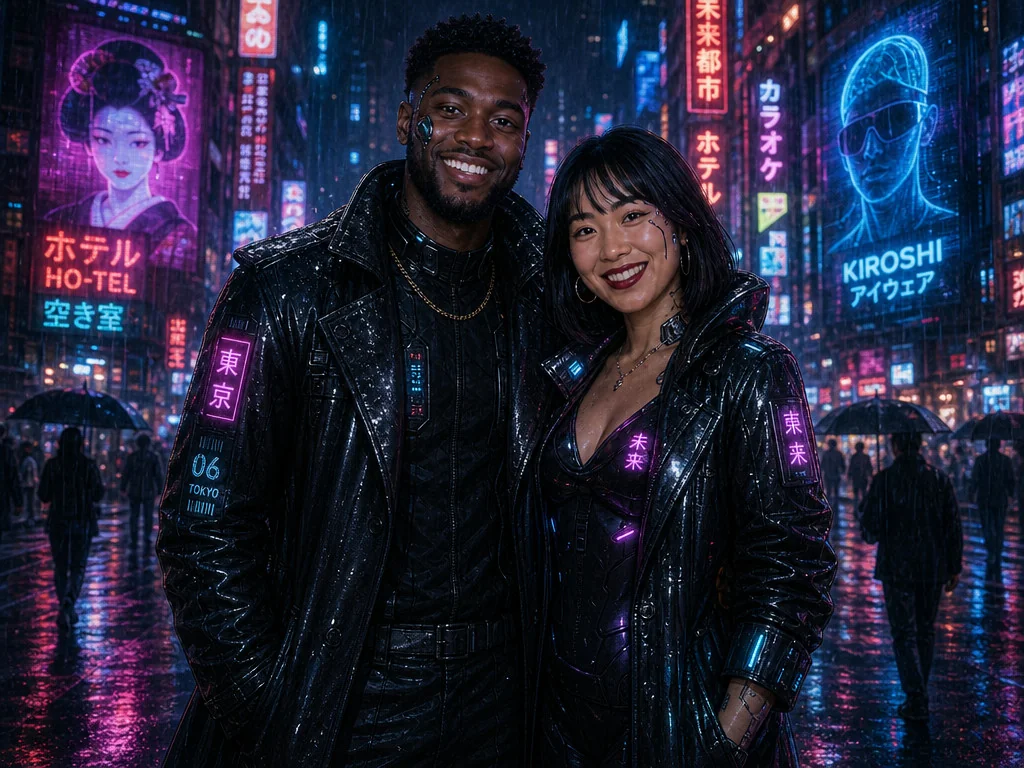 Cyberpunk Neon Street — AI photo booth effect, Couple rendering
