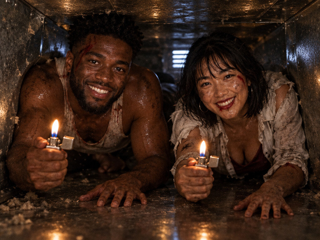 Die Hard Air Duct Crawl: AI photo booth effect, Couple rendering