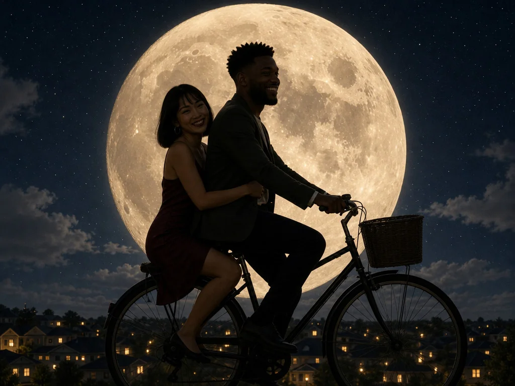 E.T. Bicycle Across the Moon — AI photo booth effect, Couple rendering