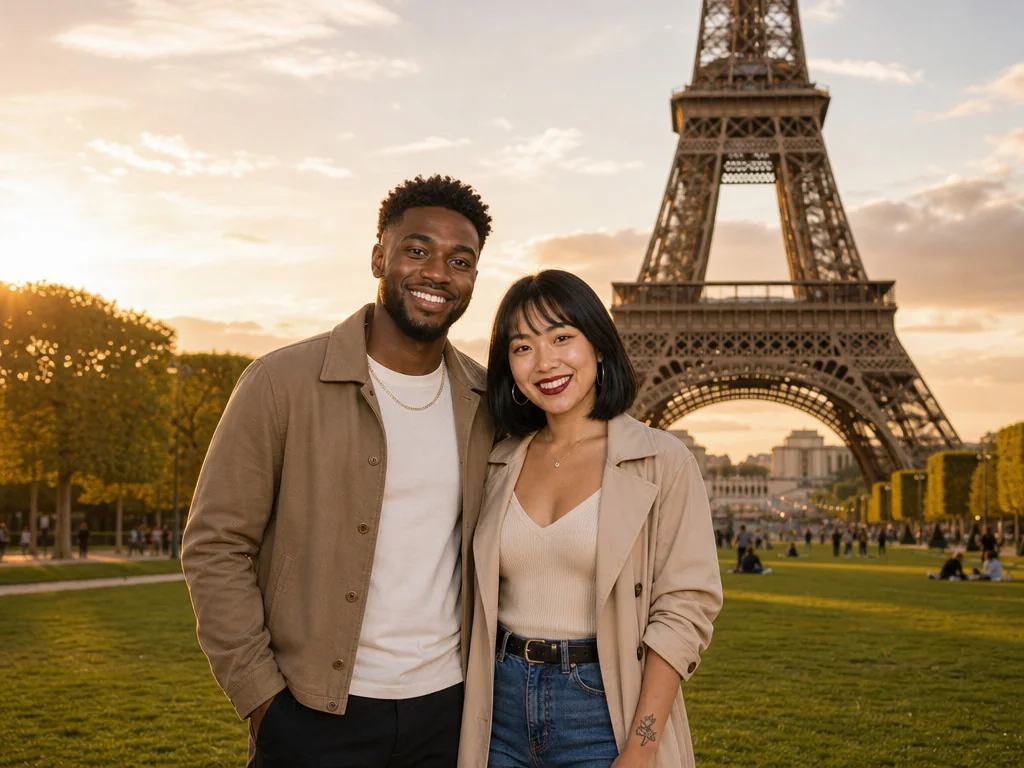 Eiffel Tower Paris — AI photo booth effect, Couple rendering
