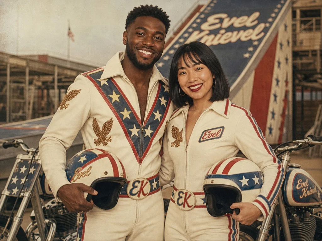 Evel Knievel Stuntman — AI photo booth effect, Couple rendering