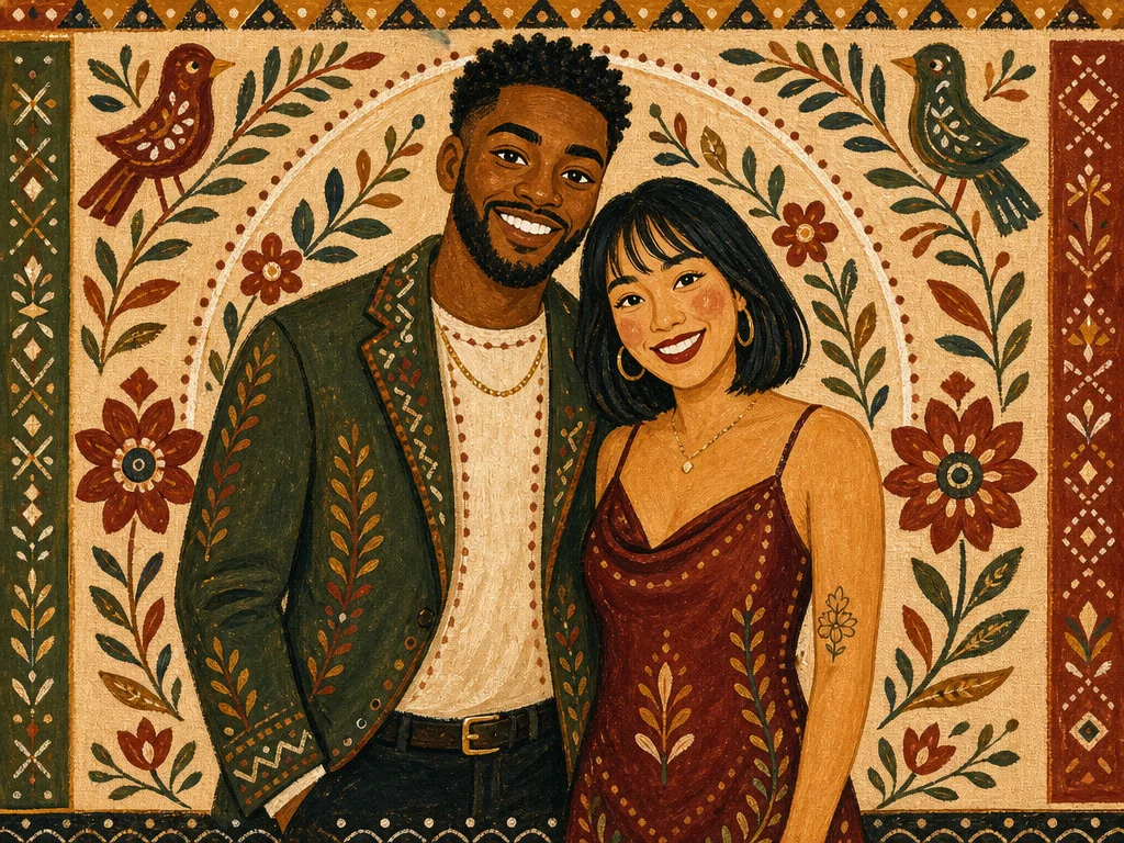 Folk Art Traditional — AI photo booth effect, Couple rendering