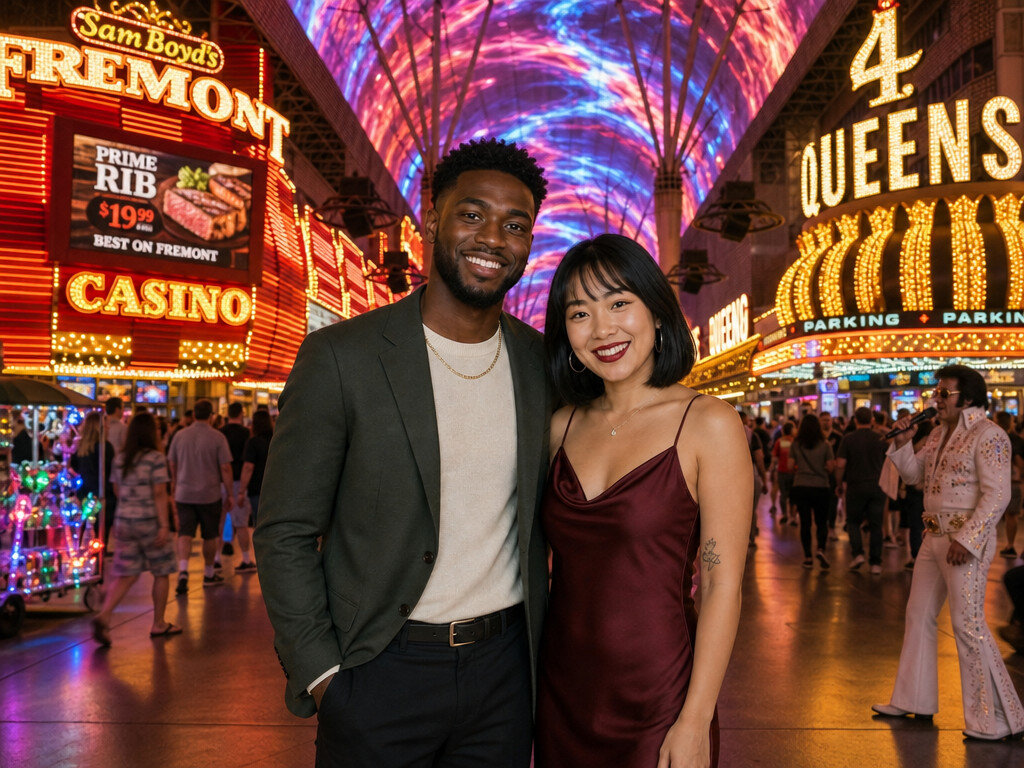 Fremont Street Experience — AI photo booth effect, Couple rendering