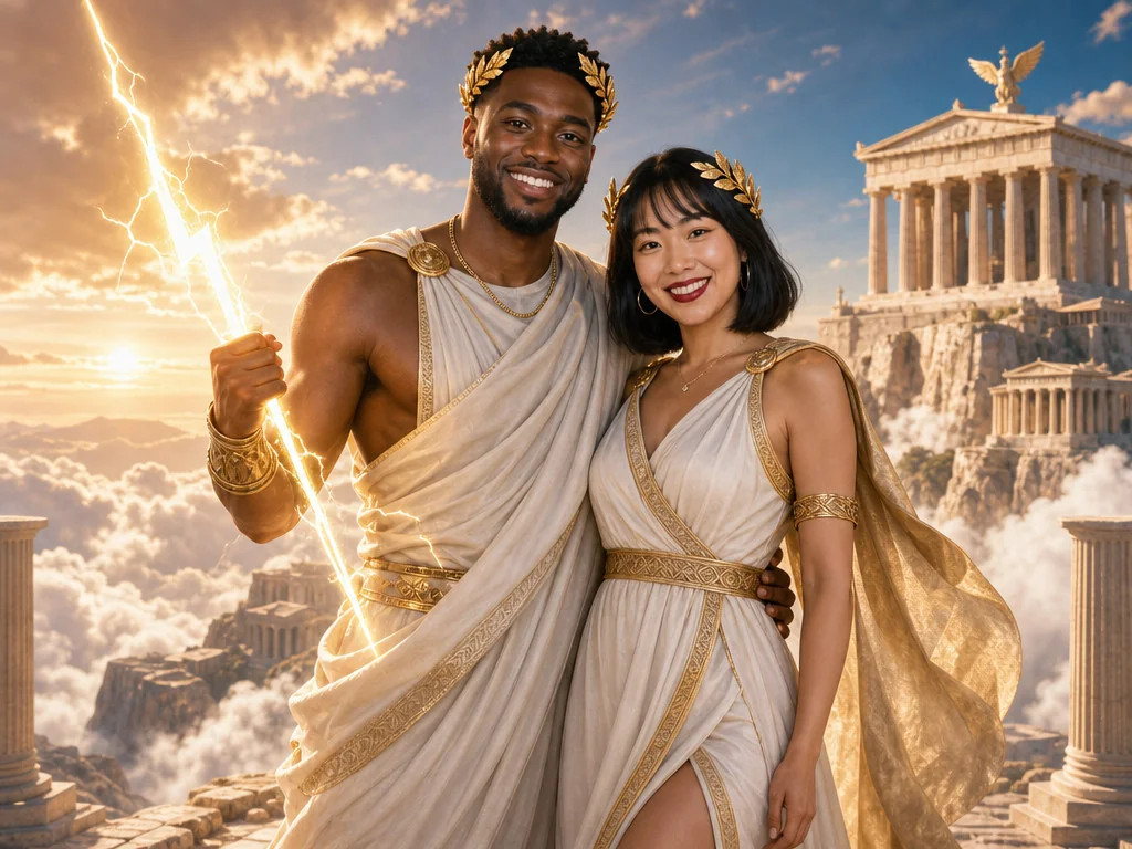 Greek God Olympus — AI photo booth effect, Couple rendering