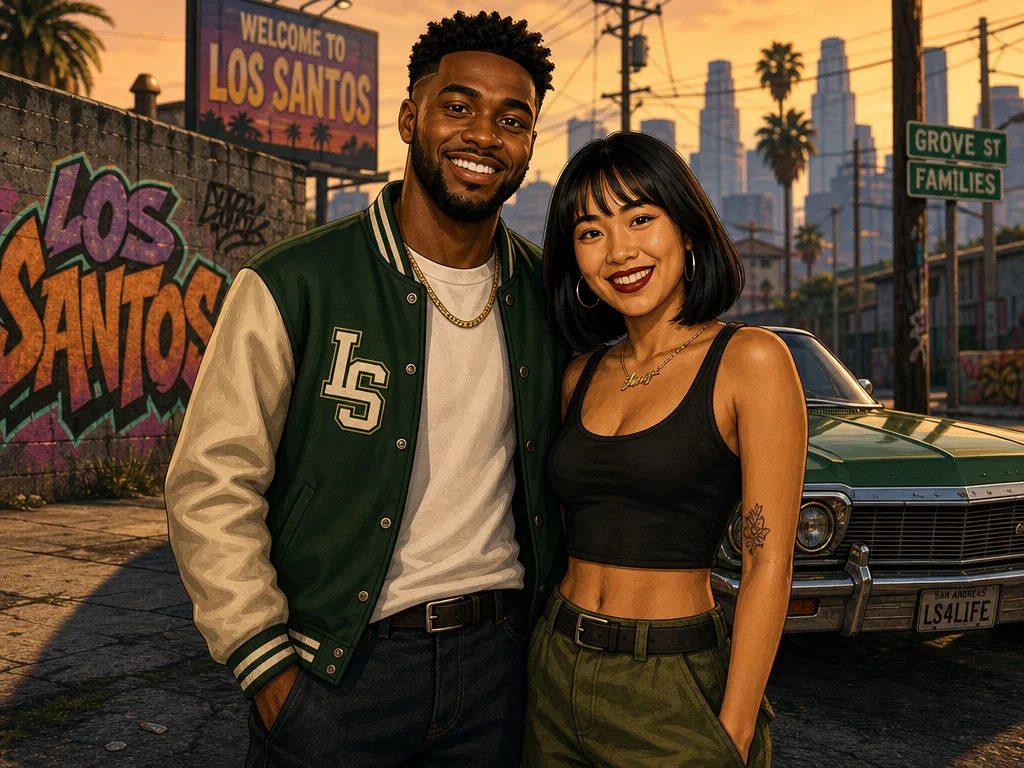 GTA Style Video Game — AI photo booth effect, Couple rendering
