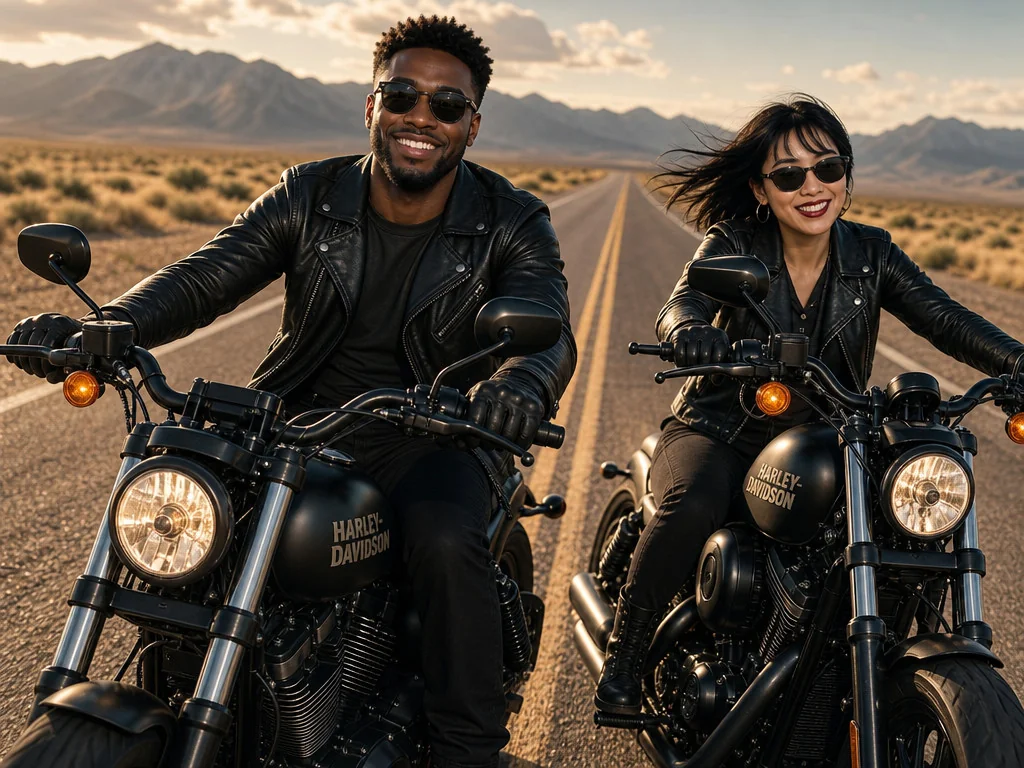 Harley Motorcycle — AI photo booth effect, Couple rendering