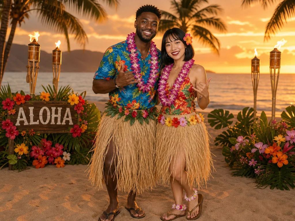Hawaiian Luau — AI photo booth effect, Couple rendering