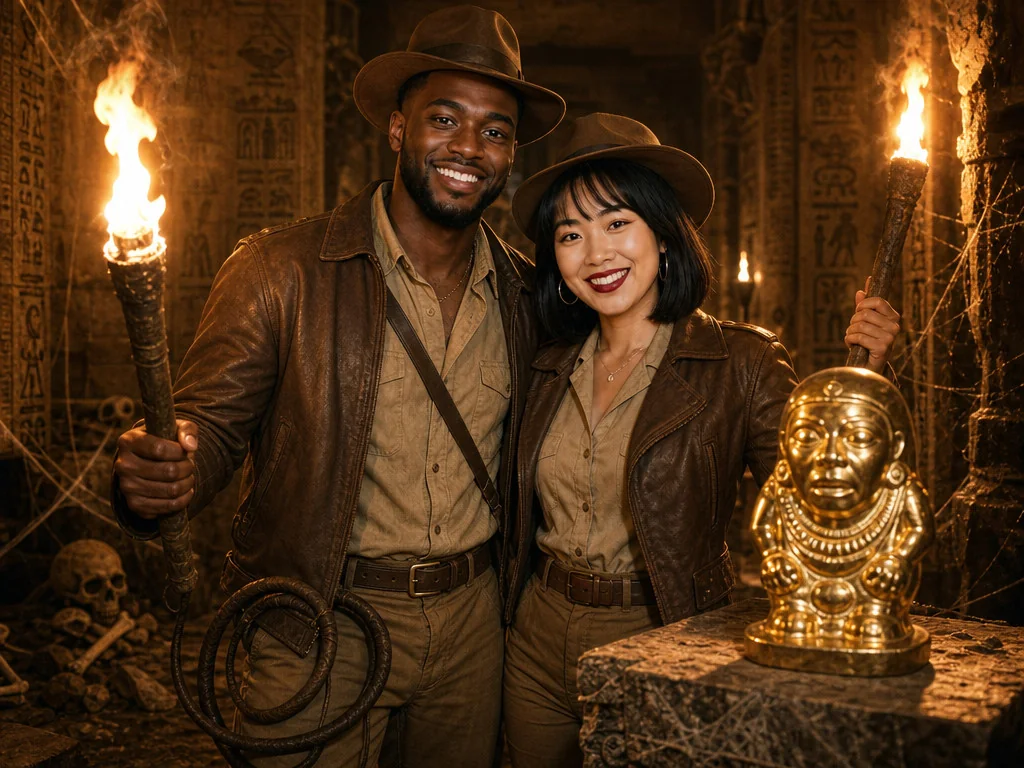 Indiana Jones Temple — AI photo booth effect, Couple rendering