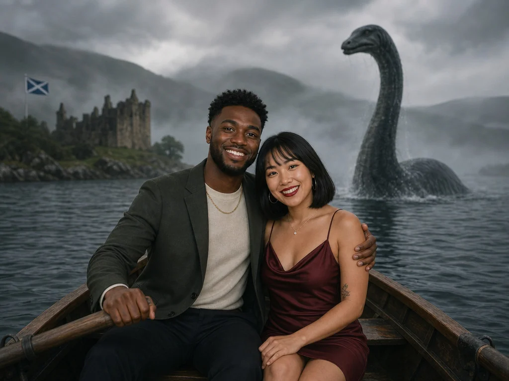 Loch Ness Rowboat — AI photo booth effect, Couple rendering