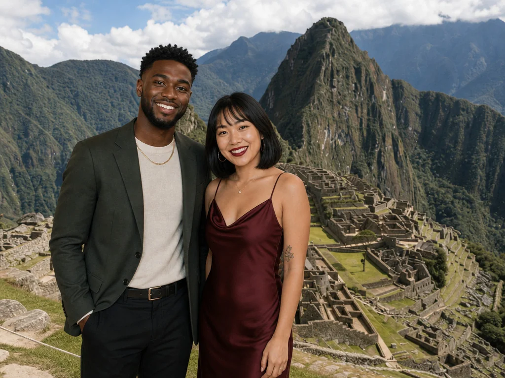 Machu Picchu — AI photo booth effect, Couple rendering
