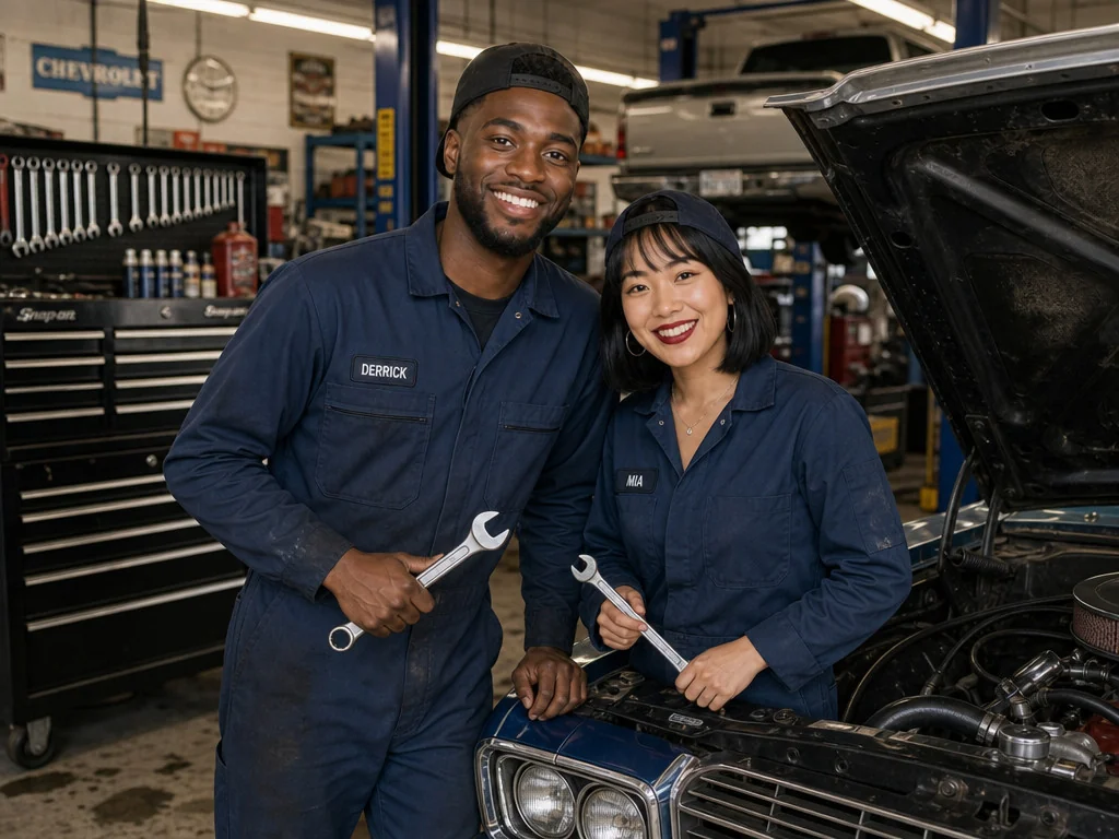 Mechanic Auto Shop — AI photo booth effect, Couple rendering