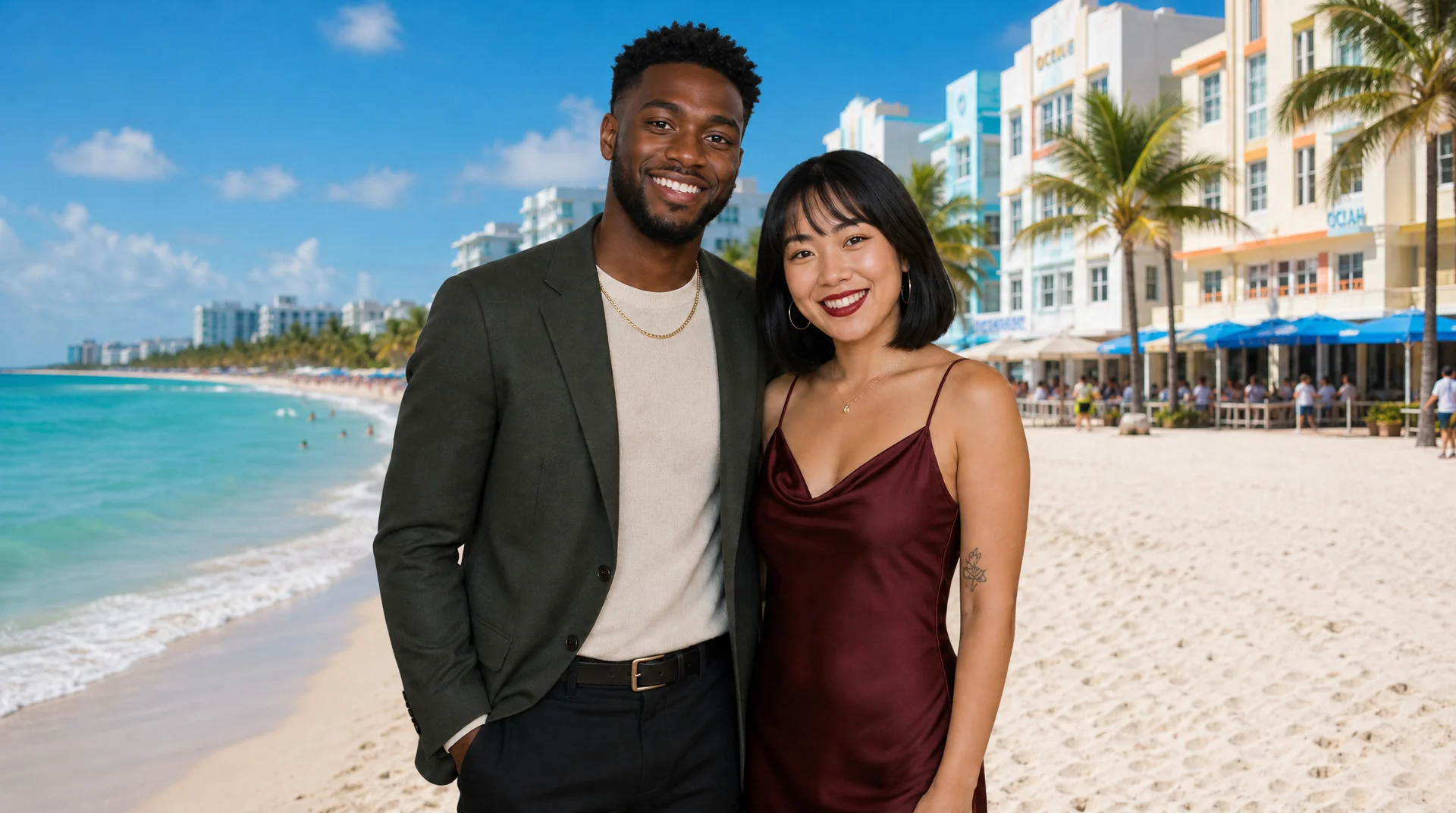 AI photo booth sample: a couple on Miami's South Beach