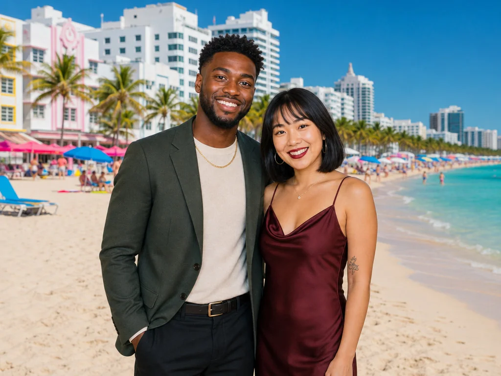 Miami South Beach — AI photo booth effect, Couple rendering
