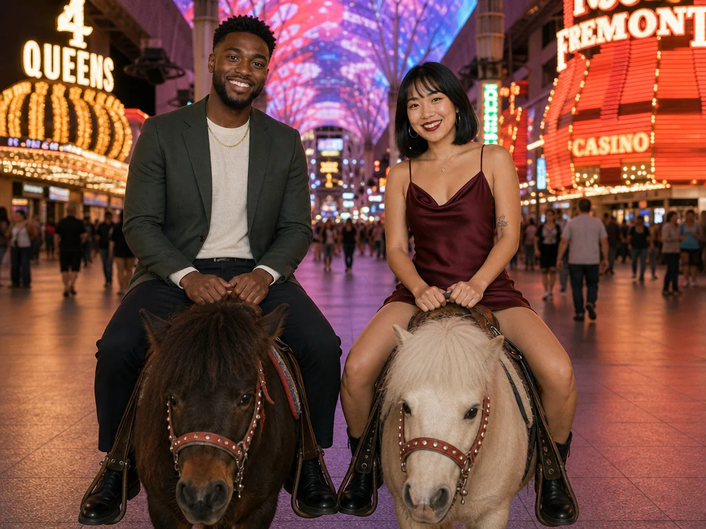 Miniature Pony Fremont Street — AI photo booth effect, Couple rendering