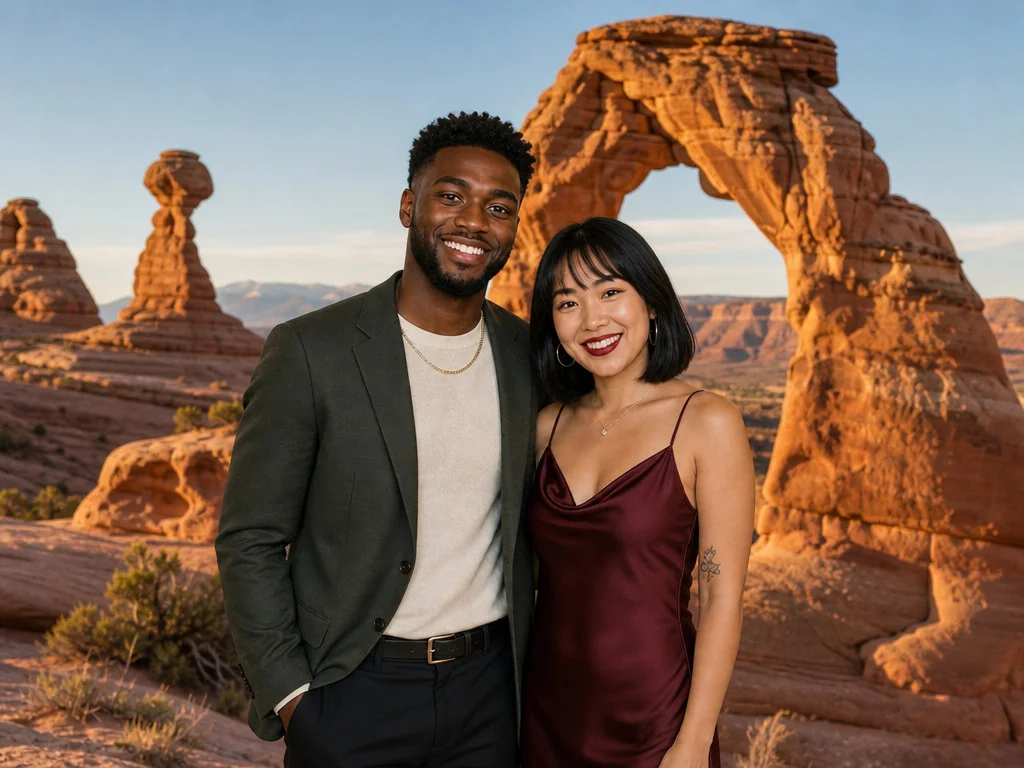 Moab Arches National Park Utah — AI photo booth effect, Couple rendering