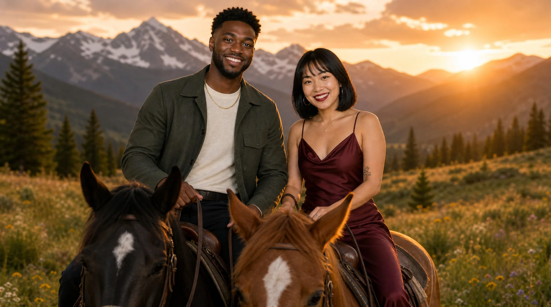 AI photo booth sample: a couple on horseback in the Colorado mountains