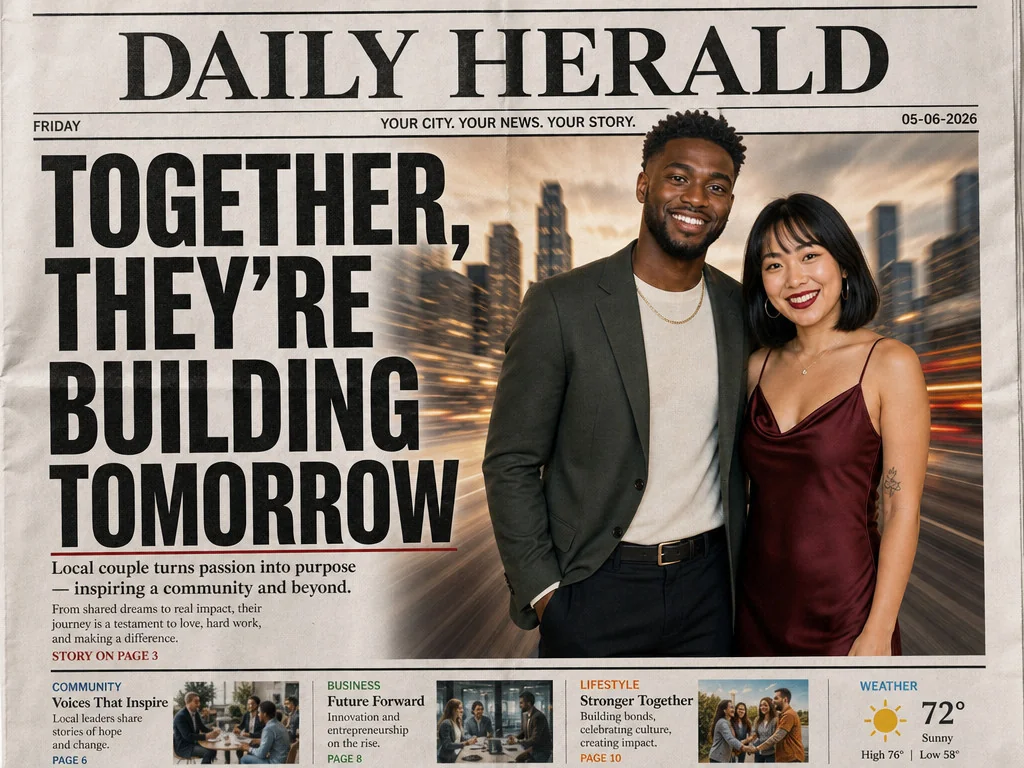 Newspaper Front Page Hero — AI photo booth effect, Couple rendering