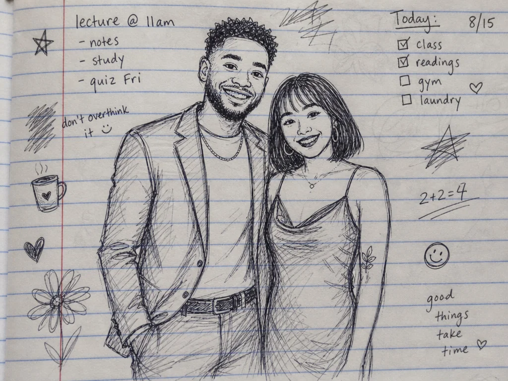 Notebook Ballpoint Doodle — AI photo booth effect, Couple rendering