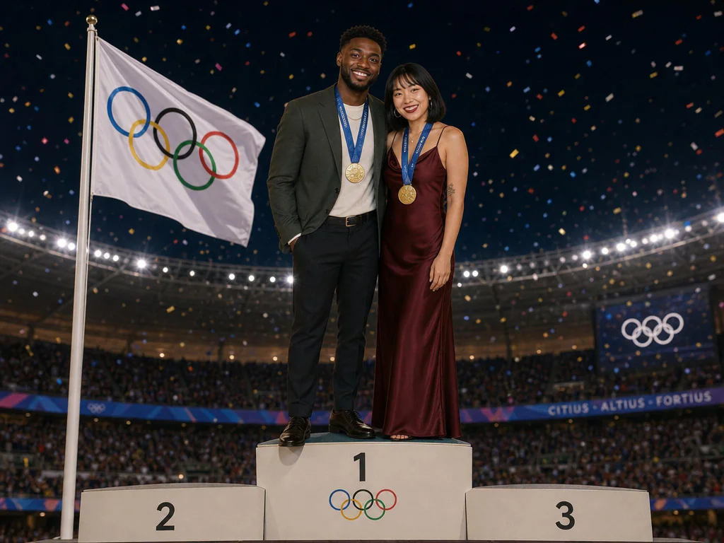 Olympic Gold Podium — AI photo booth effect, Couple rendering