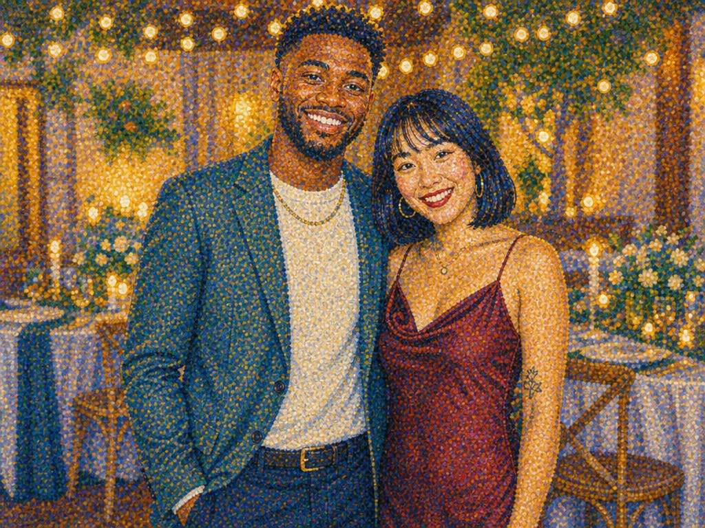 Pointillism Dots — AI photo booth effect, Couple rendering