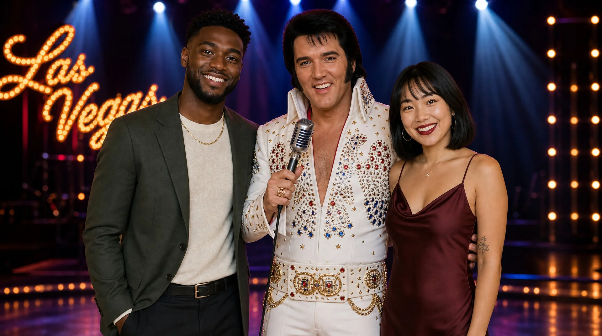 AI photo booth sample: a couple posing with Elvis