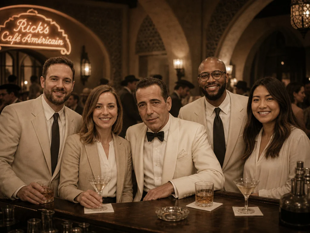 Pose with Humphrey Bogart — AI photo booth effect, Group rendering