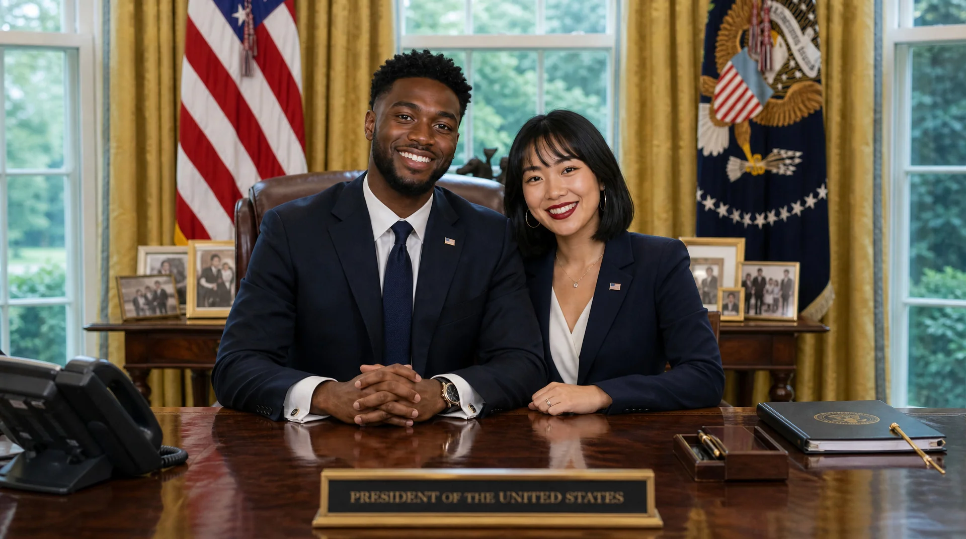 AI photo booth sample: a couple in the Oval Office