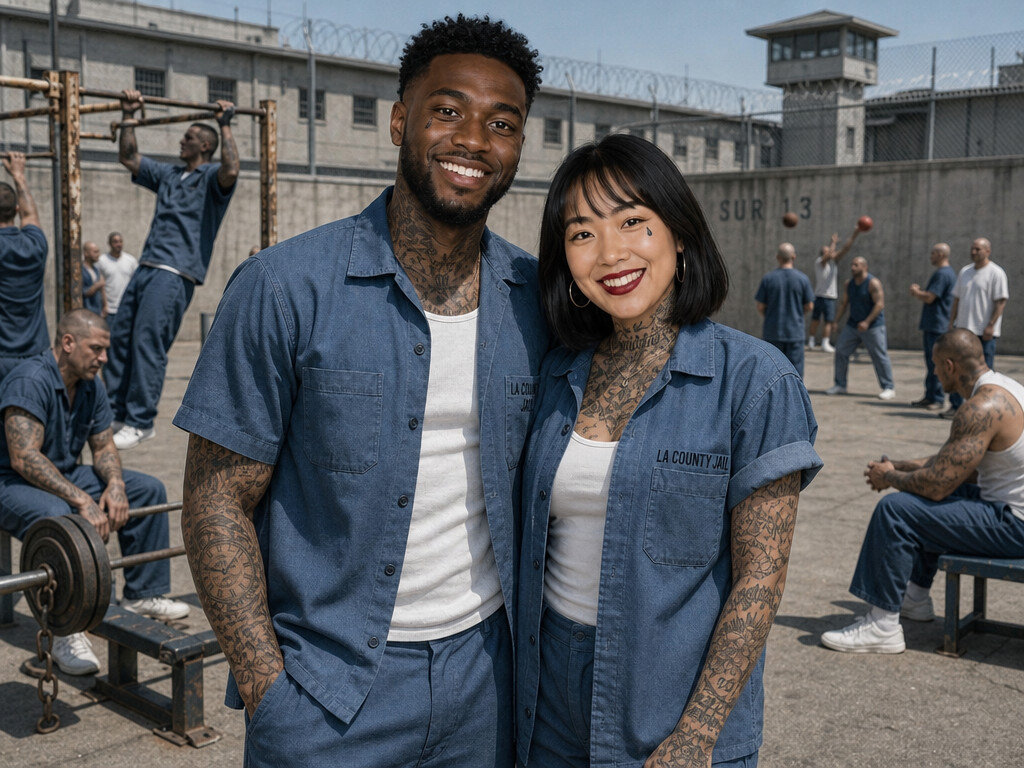Prison Yard Inmates — AI photo booth effect, Couple rendering