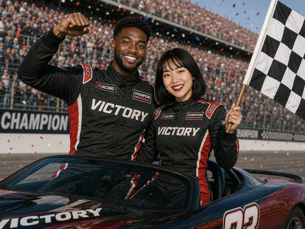 Race Victory Lap — AI photo booth effect, Couple rendering